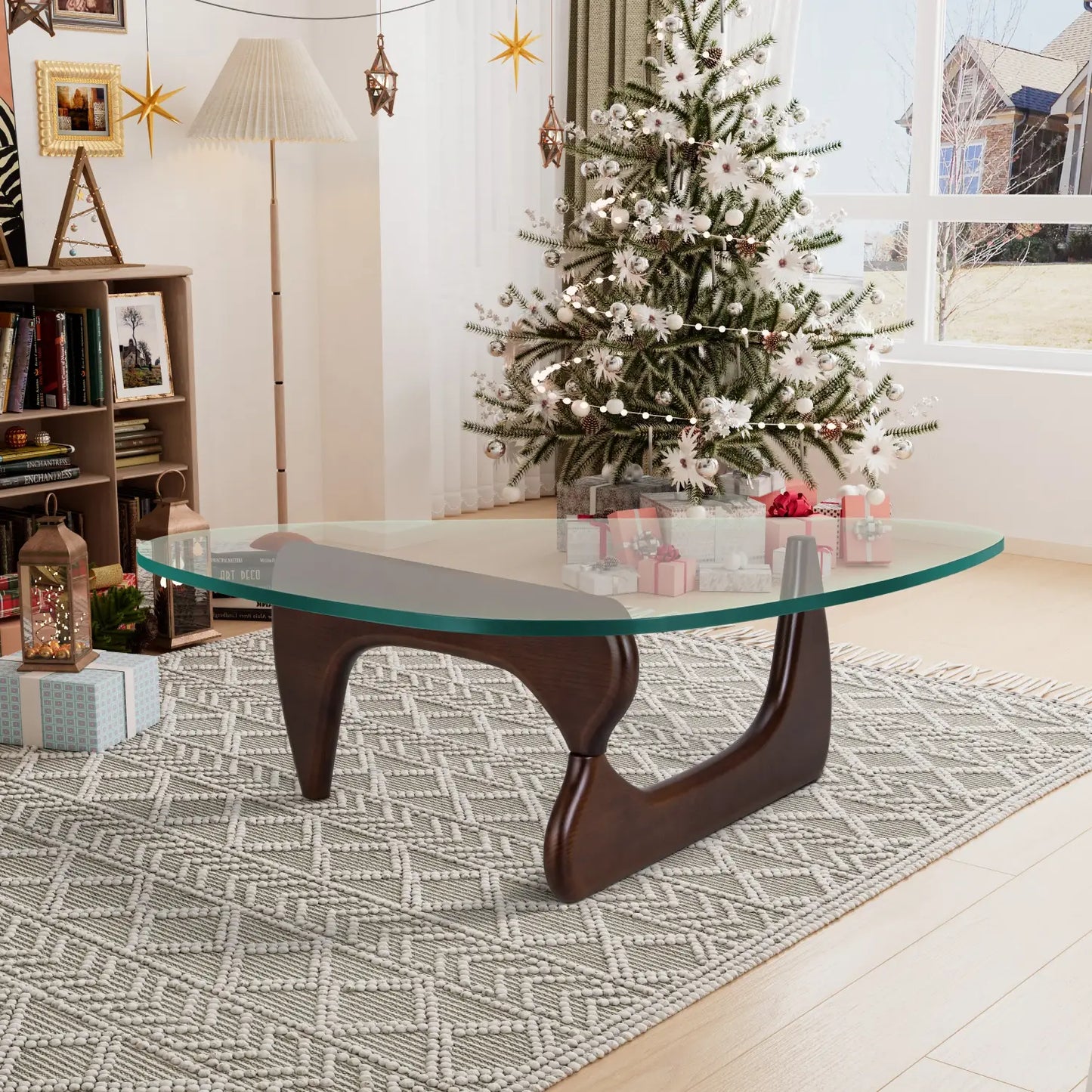 Ash Wood Nordic Tempered Glass Irregular Round Coffee Table - Homevalley.co.uk