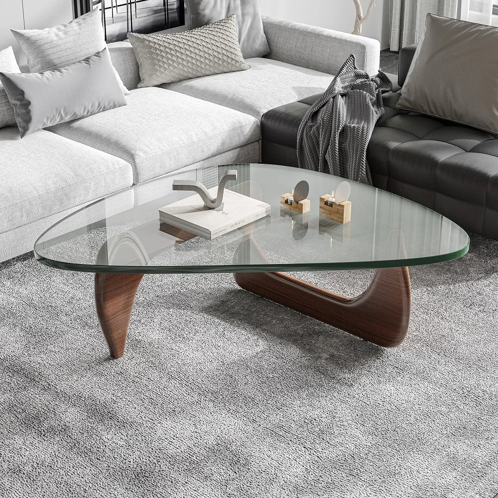 Ash Wood Nordic Tempered Glass Irregular Round Coffee Table - Homevalley.co.uk