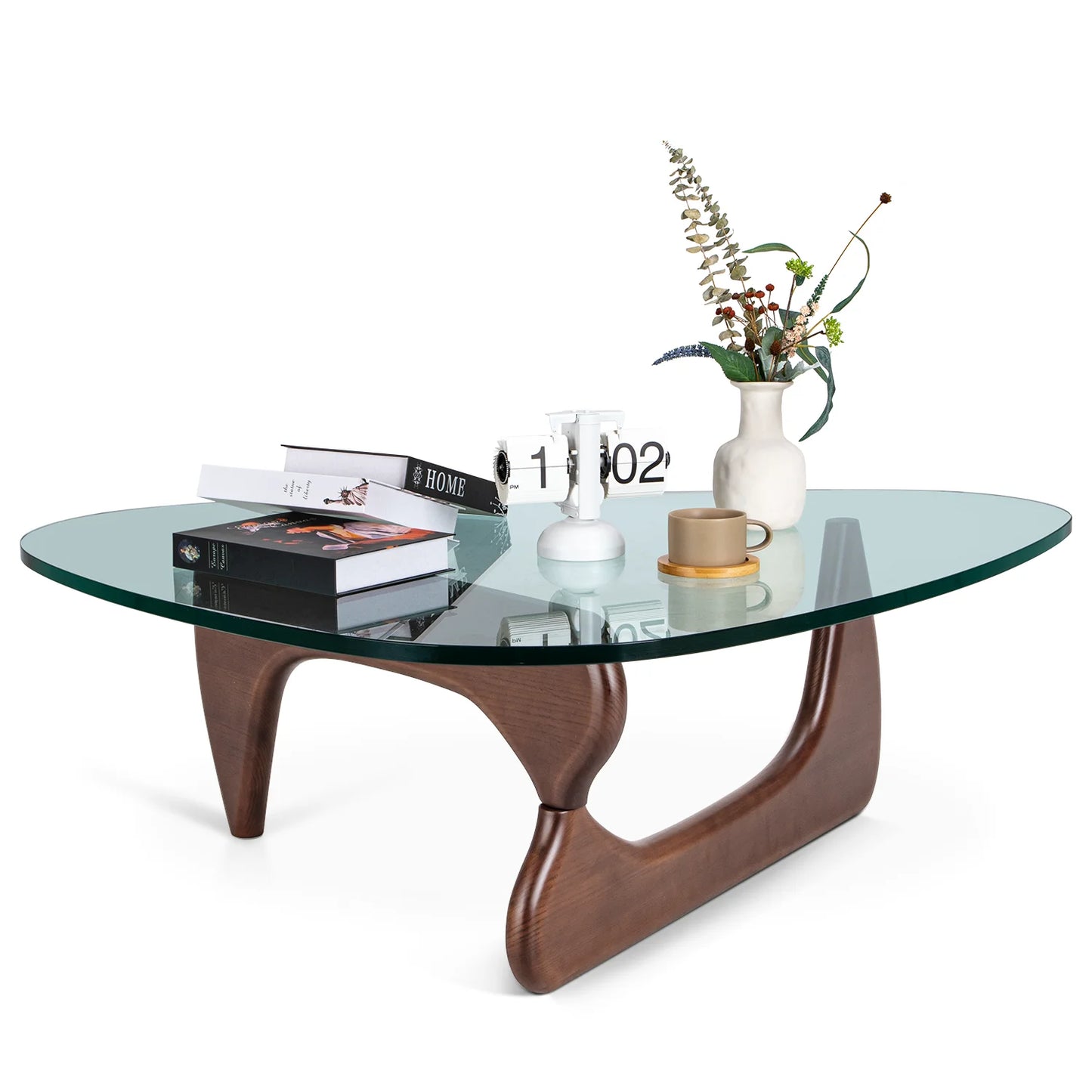 Ash Wood Nordic Tempered Glass Irregular Round Coffee Table - Homevalley.co.uk