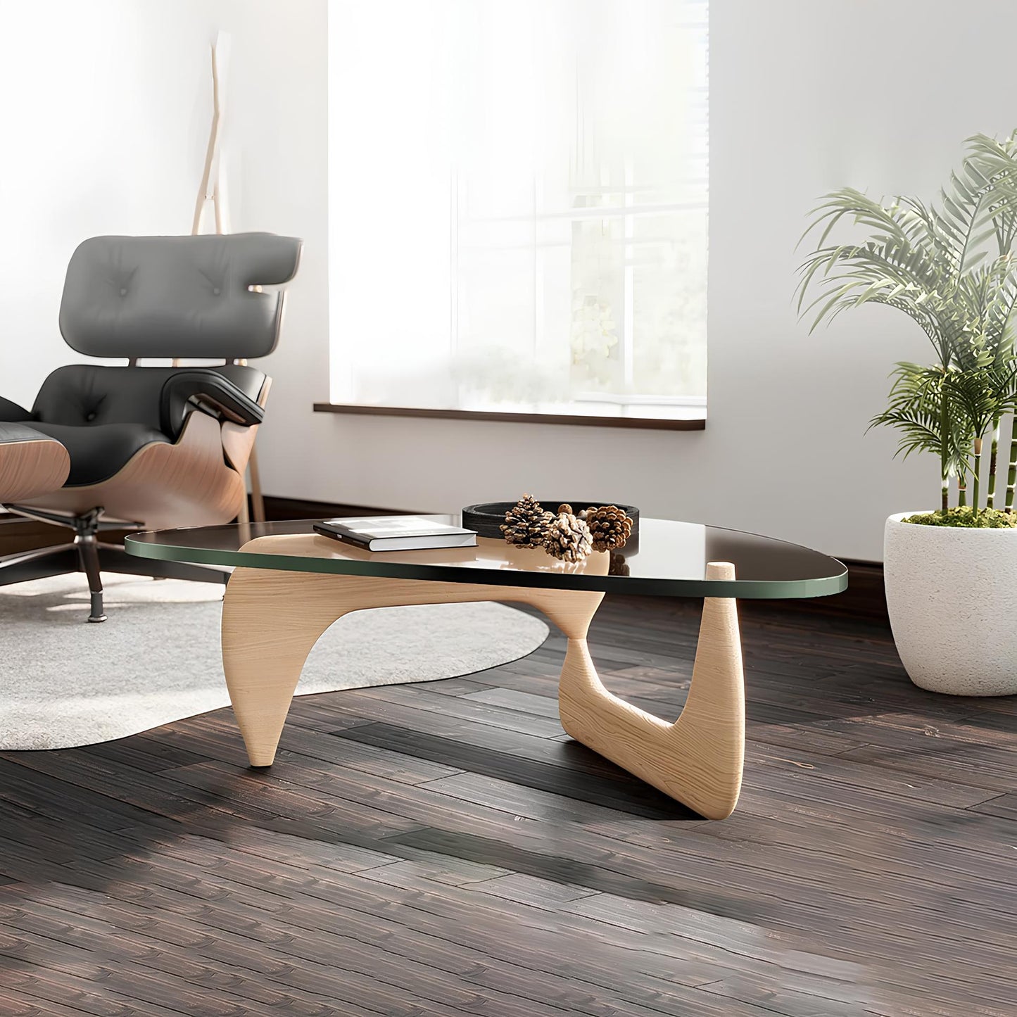 Ash Wood Nordic Tempered Glass Irregular Round Coffee Table - Homevalley.co.uk