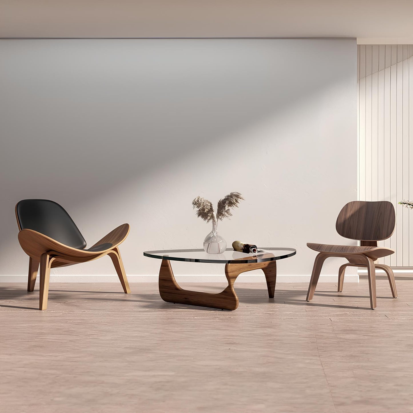 Ash Wood Nordic Tempered Glass Irregular Round Coffee Table - Homevalley.co.uk