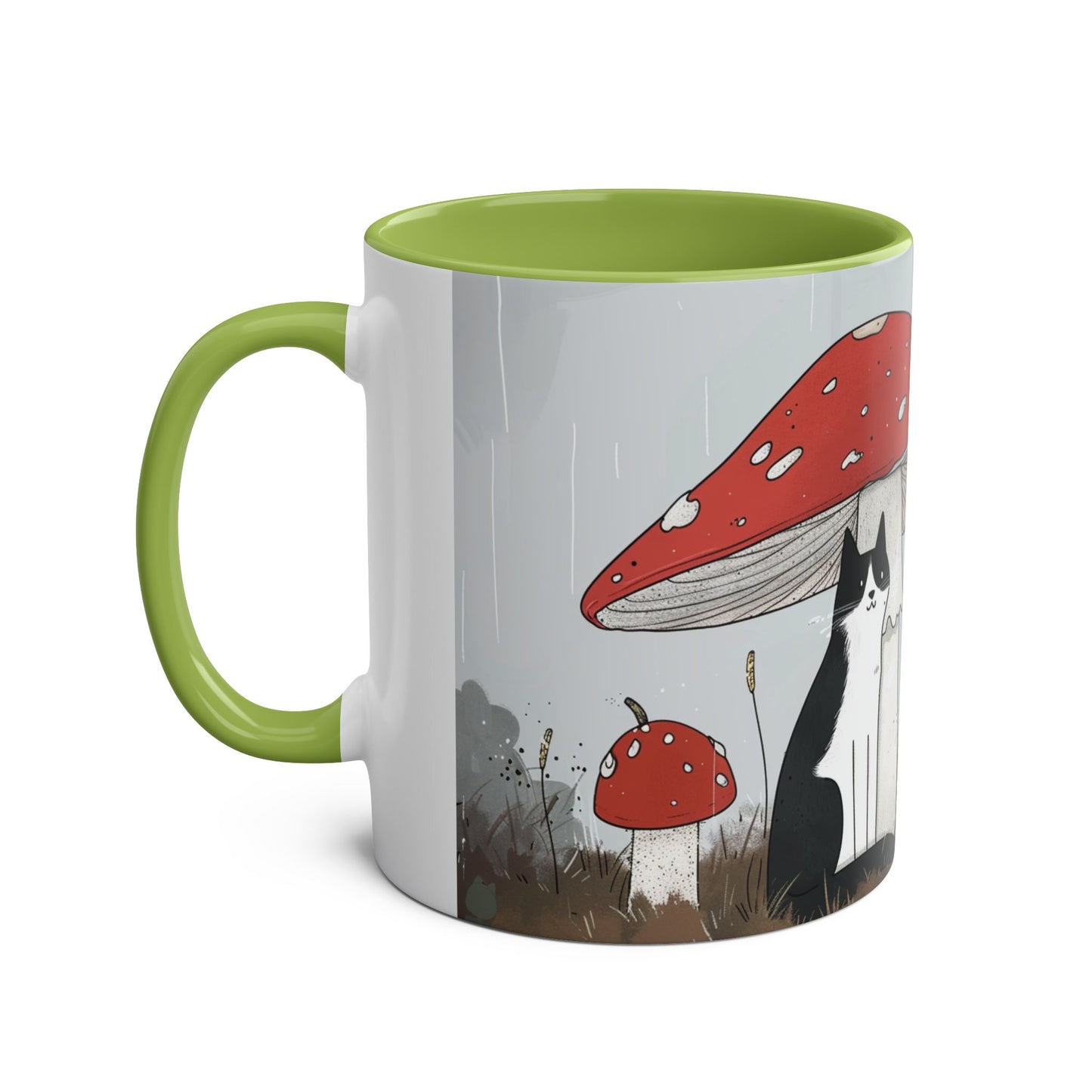 Black Cat and Mushroom Coffee Mug, Best Funny Tea Mug, Gift For Friends, Cute Birthday Coffee Cup, Two - Tone Coffee Mug , 11oz - Homevalley.co.uk