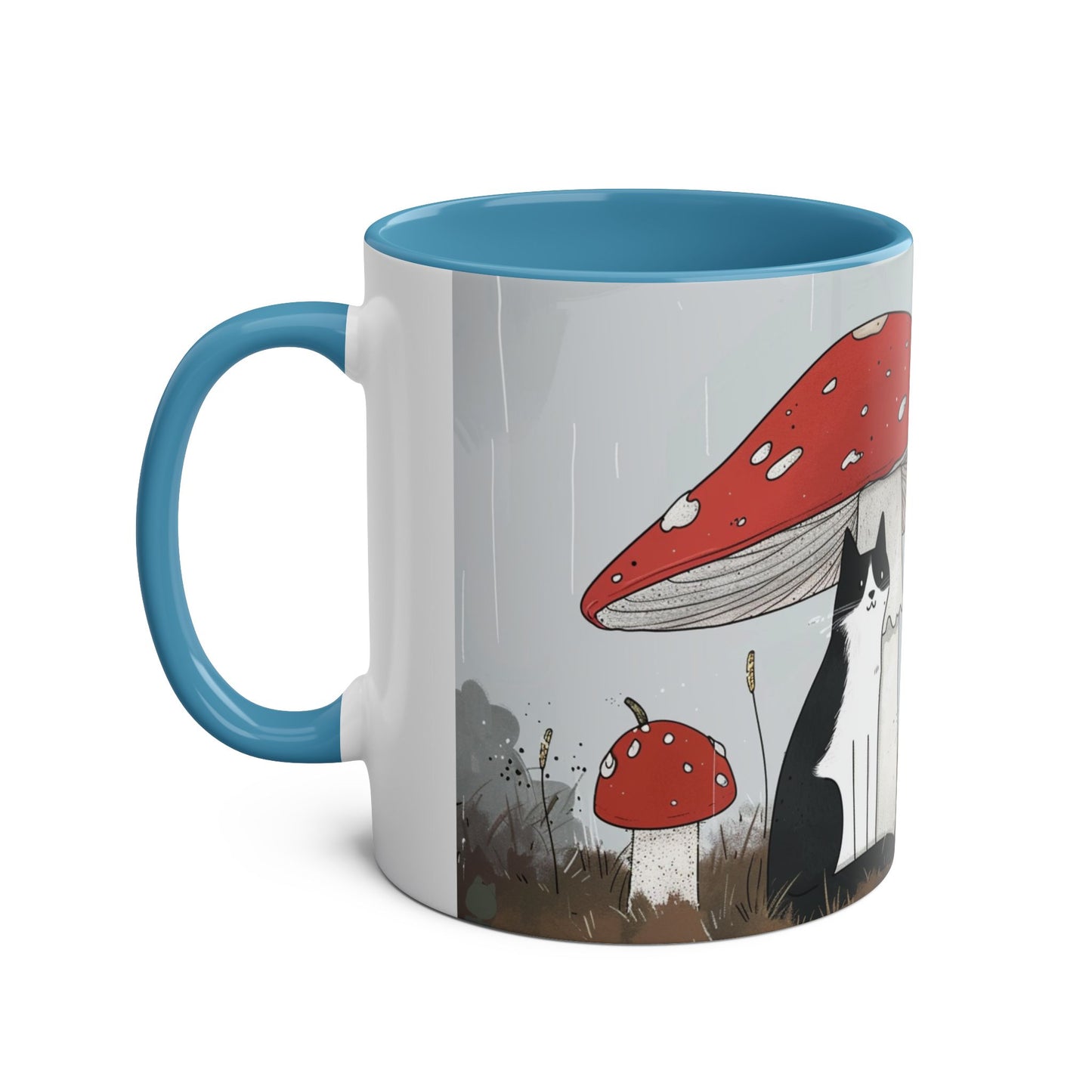 Black Cat and Mushroom Coffee Mug, Best Funny Tea Mug, Gift For Friends, Cute Birthday Coffee Cup, Two - Tone Coffee Mug , 11oz - Homevalley.co.uk