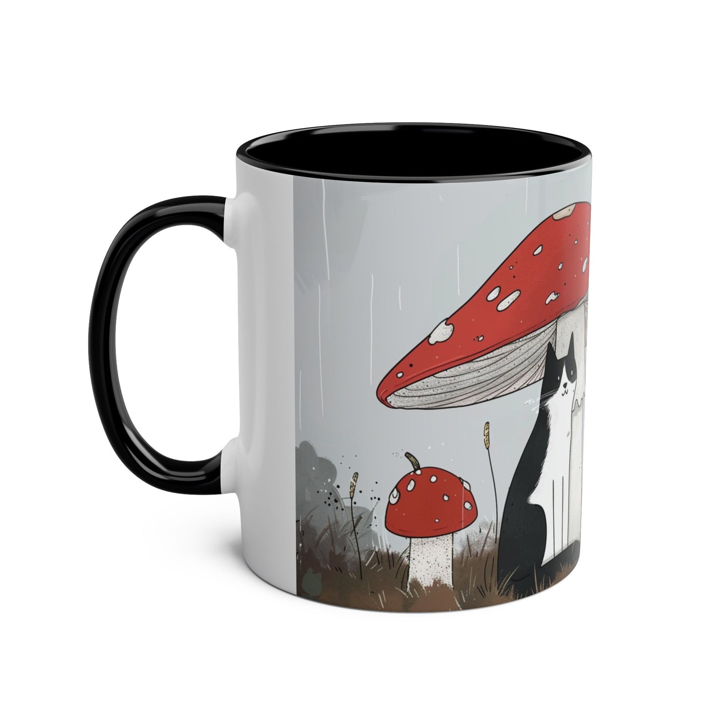 Black Cat and Mushroom Coffee Mug, Best Funny Tea Mug, Gift For Friends, Cute Birthday Coffee Cup, Two - Tone Coffee Mug , 11oz - Homevalley.co.uk