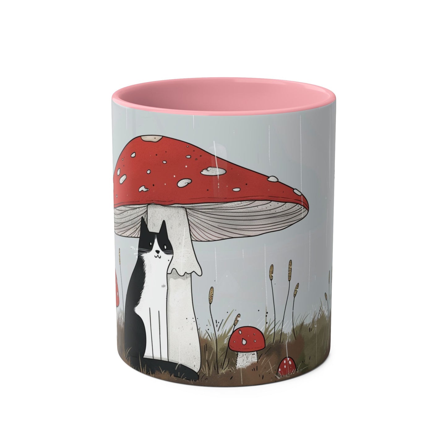 Black Cat and Mushroom Coffee Mug, Best Funny Tea Mug, Gift For Friends, Cute Birthday Coffee Cup, Two - Tone Coffee Mug , 11oz - Homevalley.co.uk