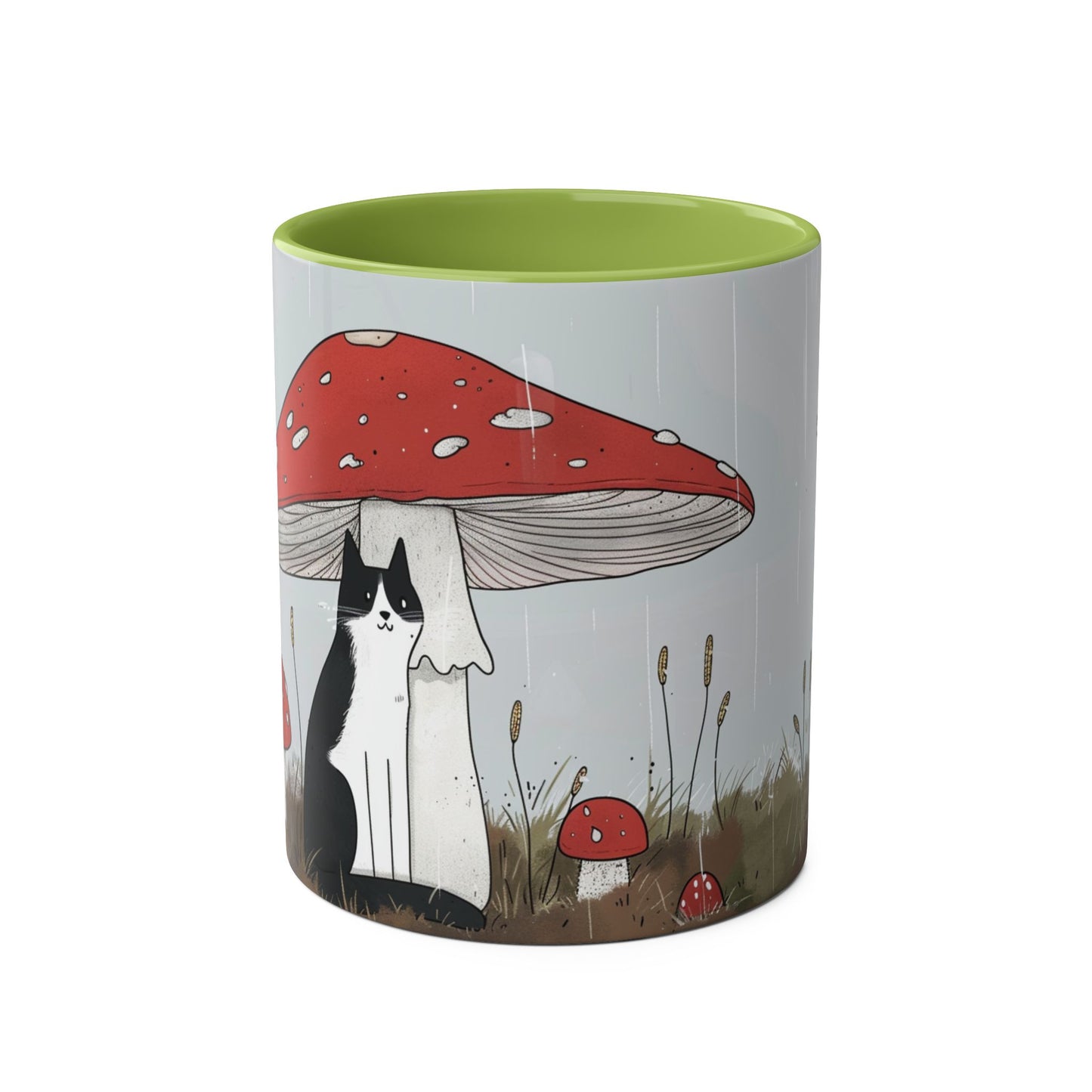 Black Cat and Mushroom Coffee Mug, Best Funny Tea Mug, Gift For Friends, Cute Birthday Coffee Cup, Two - Tone Coffee Mug , 11oz - Homevalley.co.uk