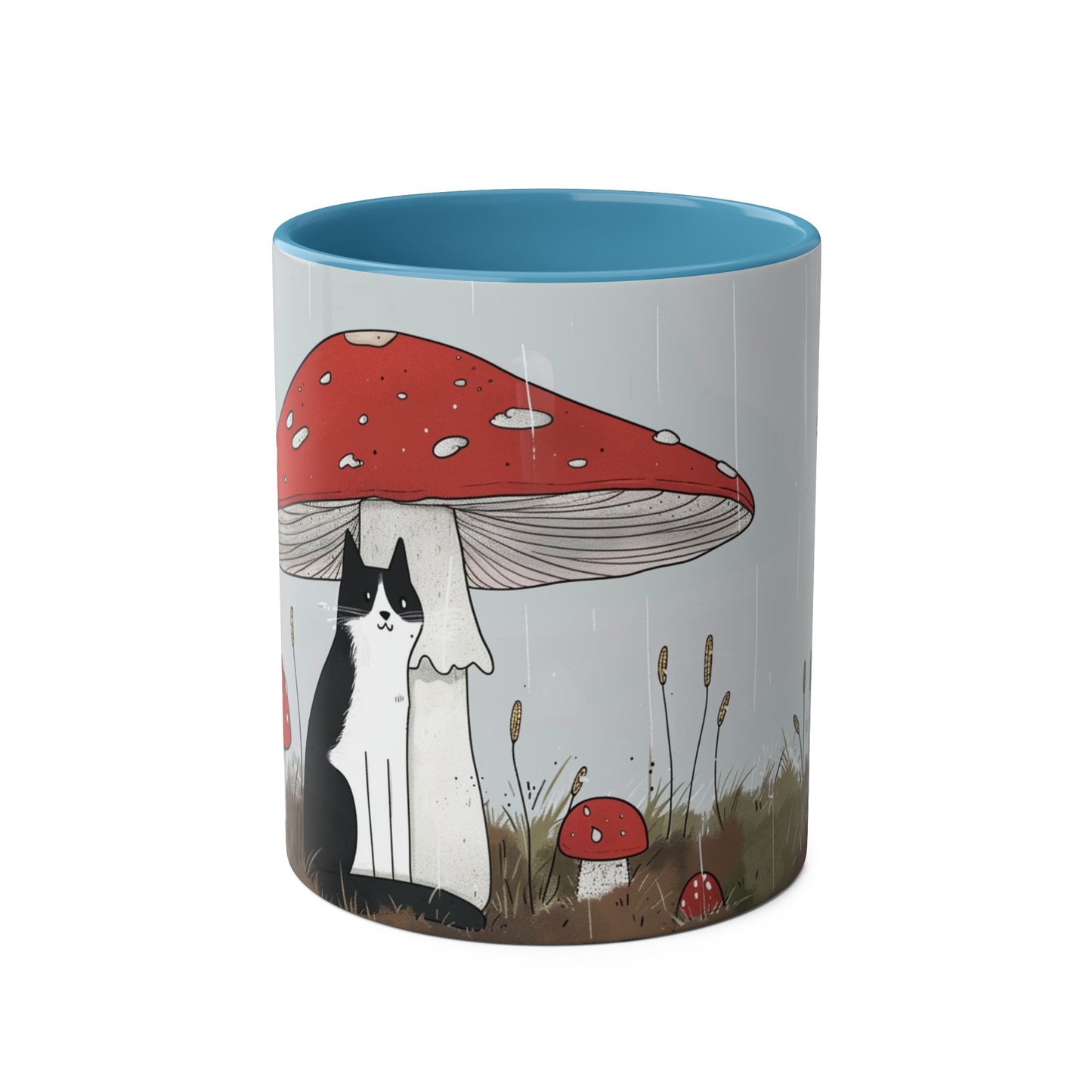 Black Cat and Mushroom Coffee Mug, Best Funny Tea Mug, Gift For Friends, Cute Birthday Coffee Cup, Two - Tone Coffee Mug , 11oz - Homevalley.co.uk