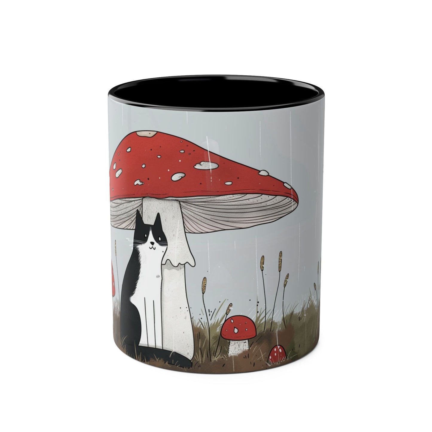 Black Cat and Mushroom Coffee Mug, Best Funny Tea Mug, Gift For Friends, Cute Birthday Coffee Cup, Two - Tone Coffee Mug , 11oz - Homevalley.co.uk