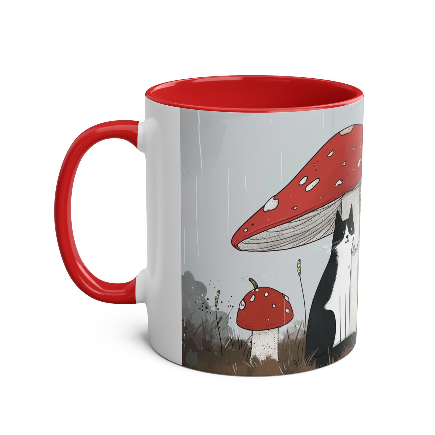 Black Cat and Mushroom Coffee Mug, Best Funny Tea Mug, Gift For Friends, Cute Birthday Coffee Cup, Two - Tone Coffee Mug , 11oz - Homevalley.co.uk