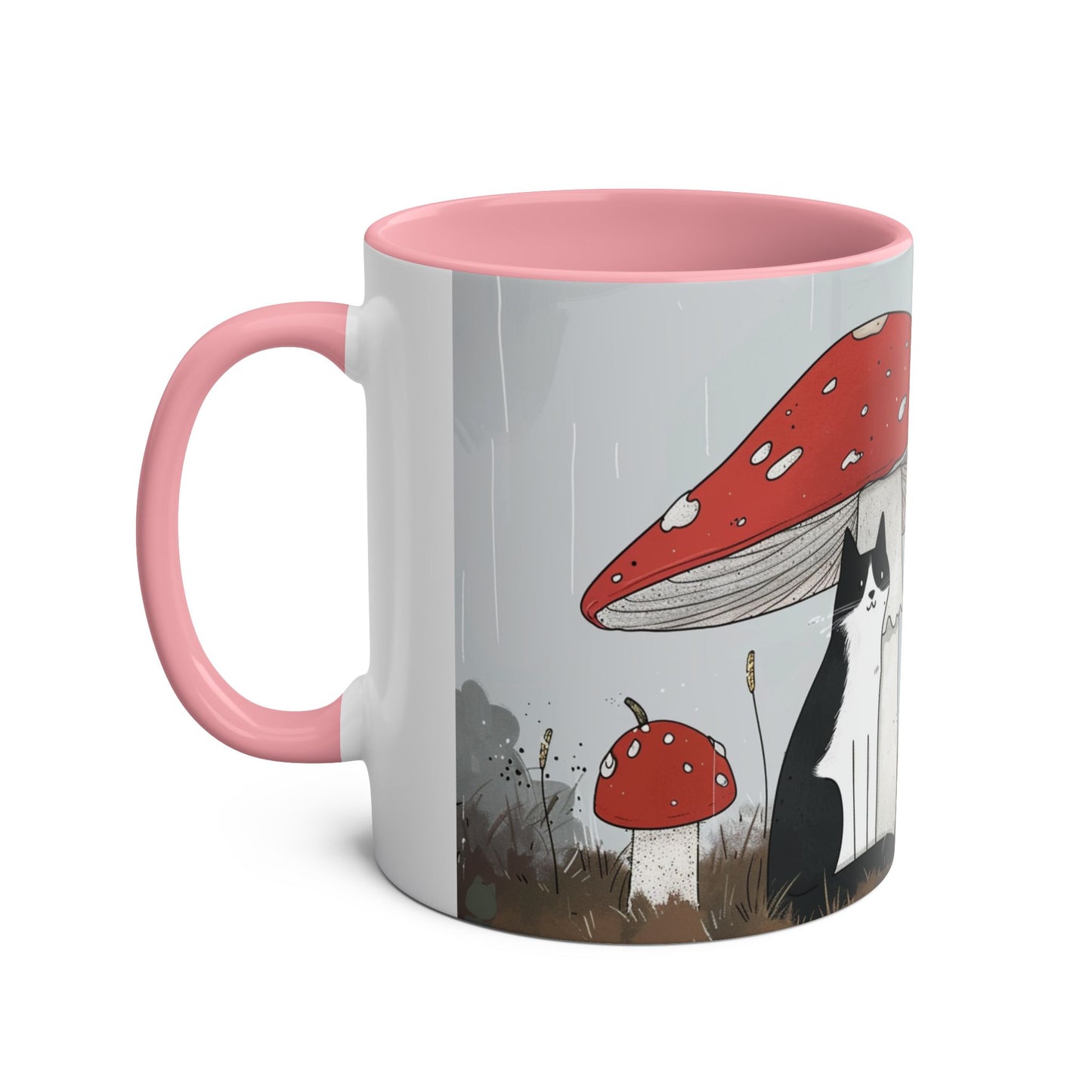 Black Cat and Mushroom Coffee Mug, Best Funny Tea Mug, Gift For Friends, Cute Birthday Coffee Cup, Two - Tone Coffee Mug , 11oz - Homevalley.co.uk
