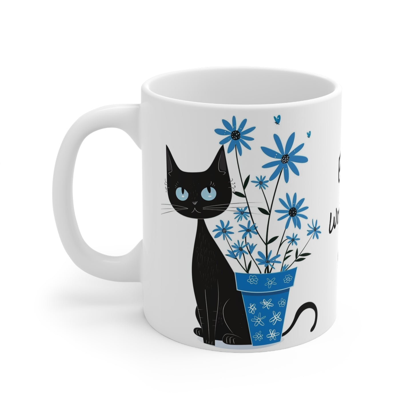 Black Cat and the Plant Pot White Ceramic Coffee Mug, Kitten Coffee Cup, Goft for Her, Mother's Day, Gift Idea,11oz - Homevalley.co.uk