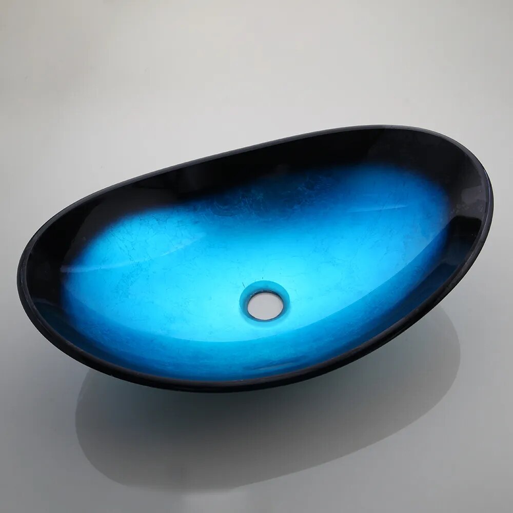 Blue and Black Tempered Glass Basin and Mixer Tap Faucet Set - Homevalley.co.uk