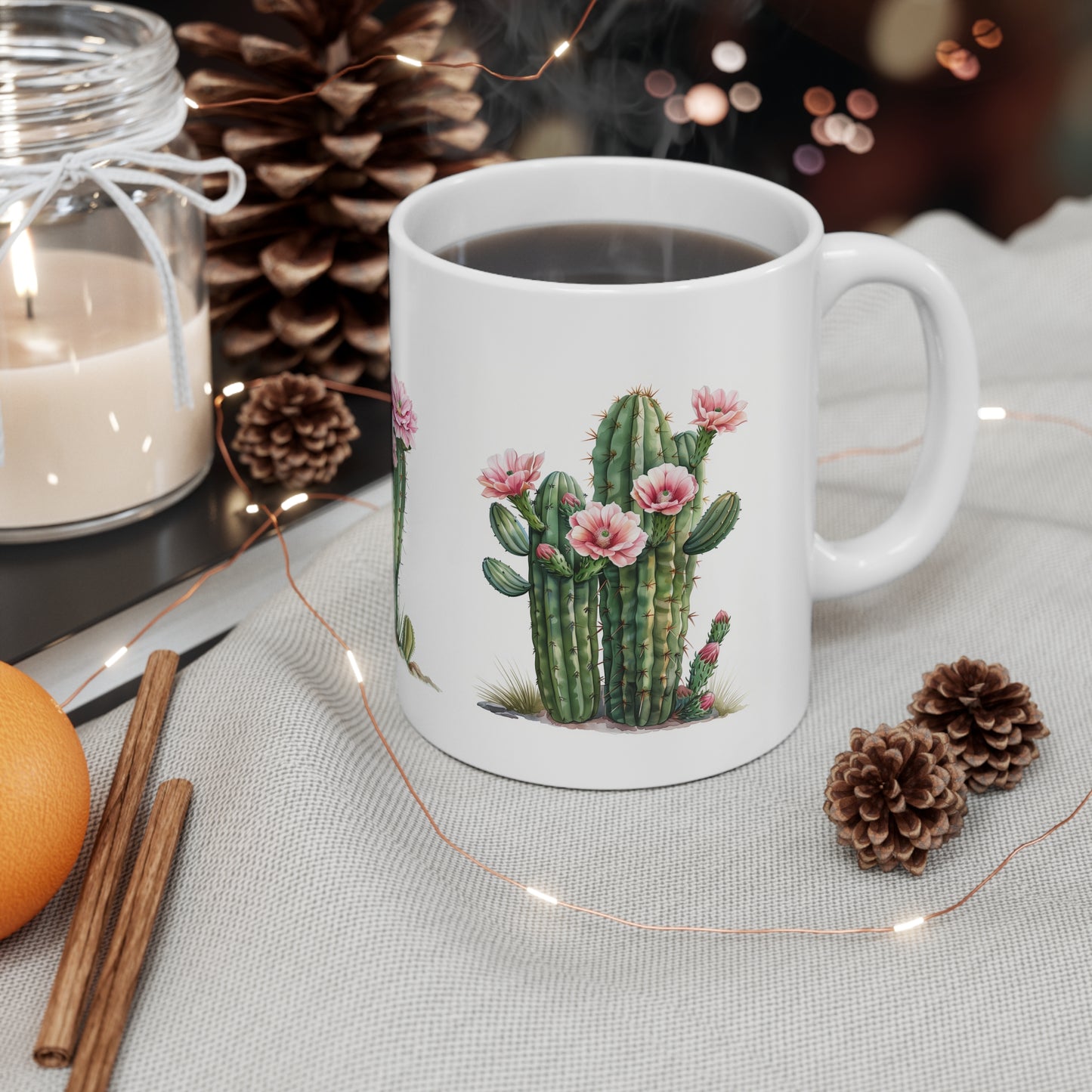Cactus with Pink Flowers Coffee Cup, Floral Coffee Mug, Cactus Tea Cup, 11oz - Homevalley.co.uk