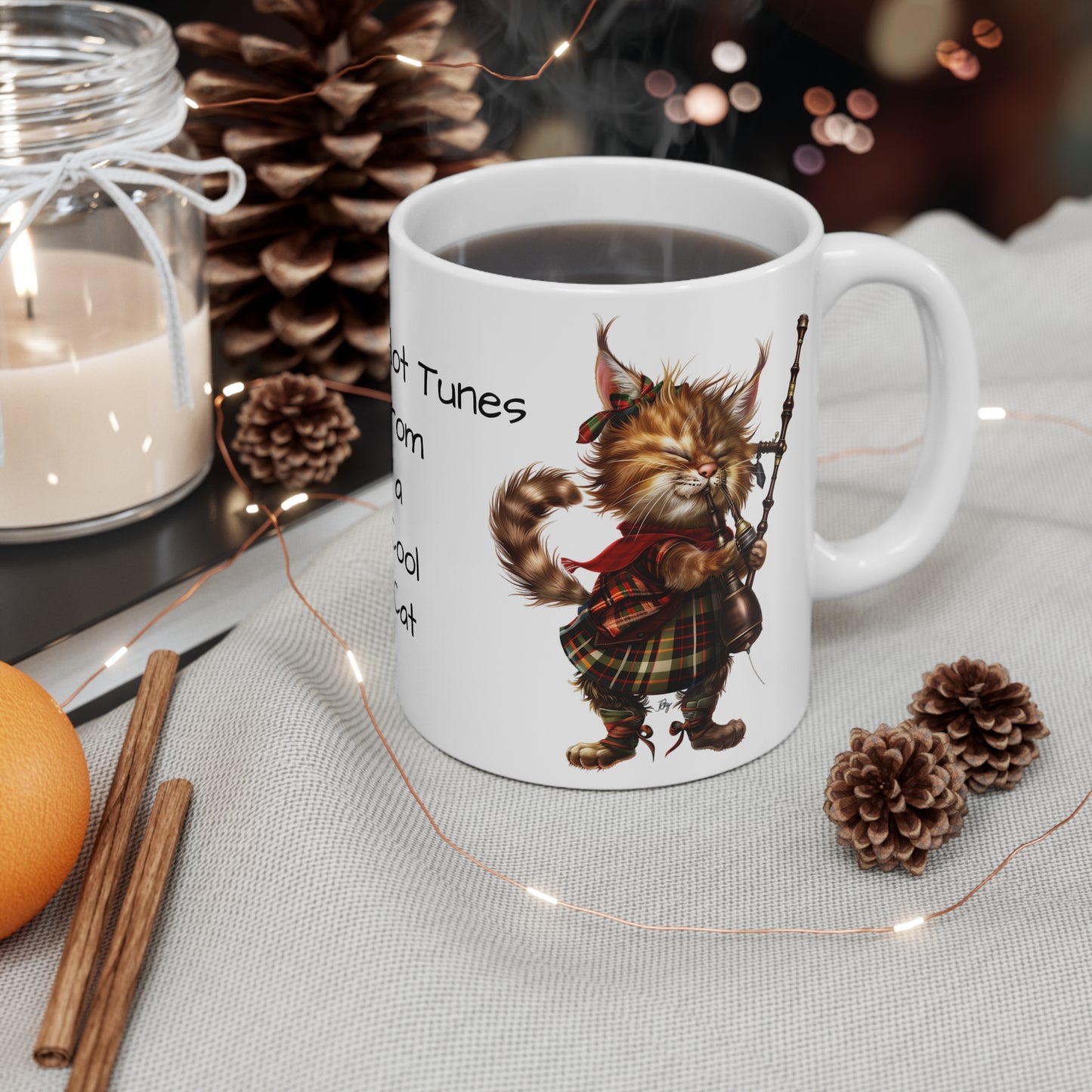 Cat Playing Bagpipes, White Coffee Mug, Funny Cat Coffee Cup, Tea Cup, Gift for Her, Gift for Friend, Gift for a Cat Lover, 11oz - Homevalley.co.uk