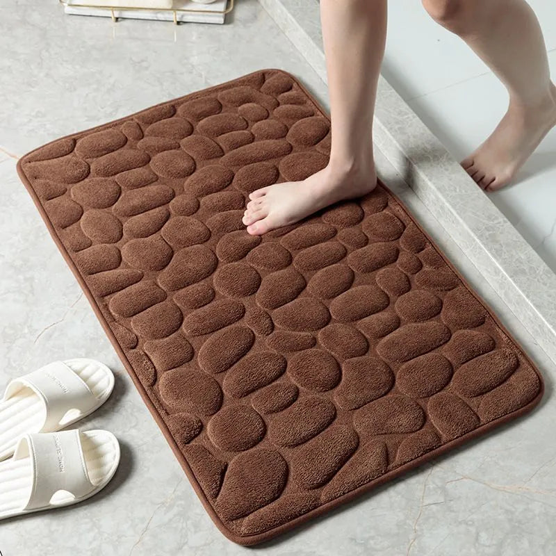 Cobblestone Embossed Non-Slip Memory Foam Bath Mat – Soft, Absorbent, and Stylish for Your Bathroom - Homevalley.co.uk