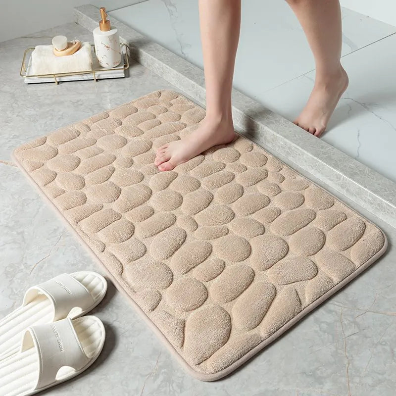 Cobblestone Embossed Non-Slip Memory Foam Bath Mat – Soft, Absorbent, and Stylish for Your Bathroom - Homevalley.co.uk