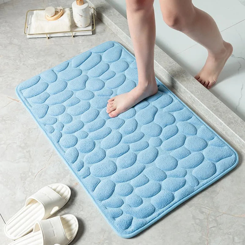 Cobblestone Embossed Non-Slip Memory Foam Bath Mat – Soft, Absorbent, and Stylish for Your Bathroom - Homevalley.co.uk