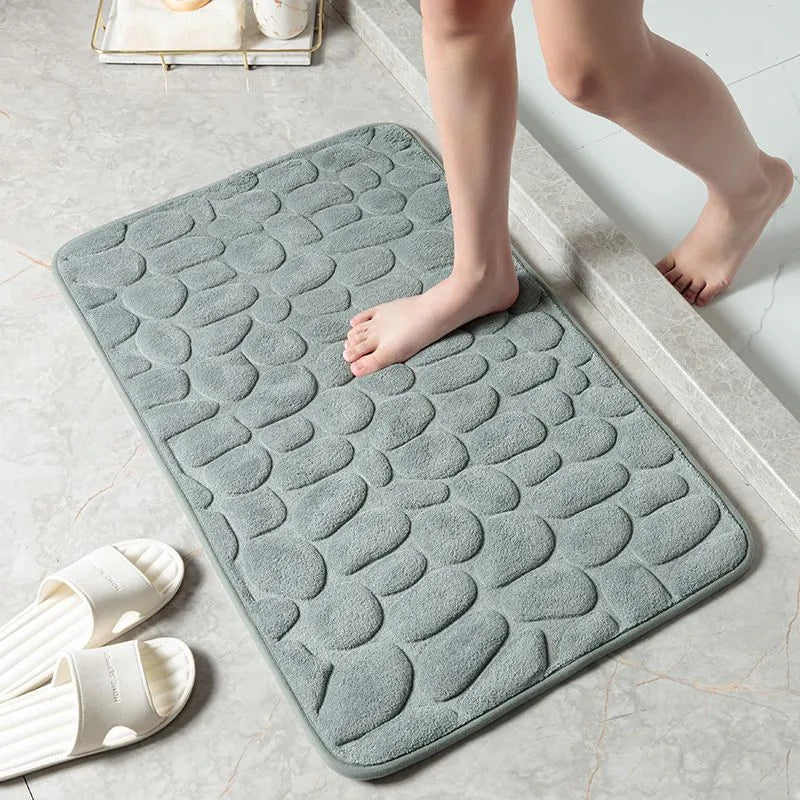 Cobblestone Embossed Non-Slip Memory Foam Bath Mat – Soft, Absorbent, and Stylish for Your Bathroom - Homevalley.co.uk