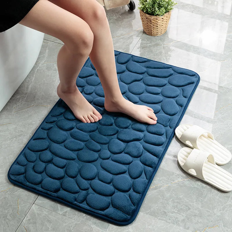 Cobblestone Embossed Non-Slip Memory Foam Bath Mat – Soft, Absorbent, and Stylish for Your Bathroom - Homevalley.co.uk