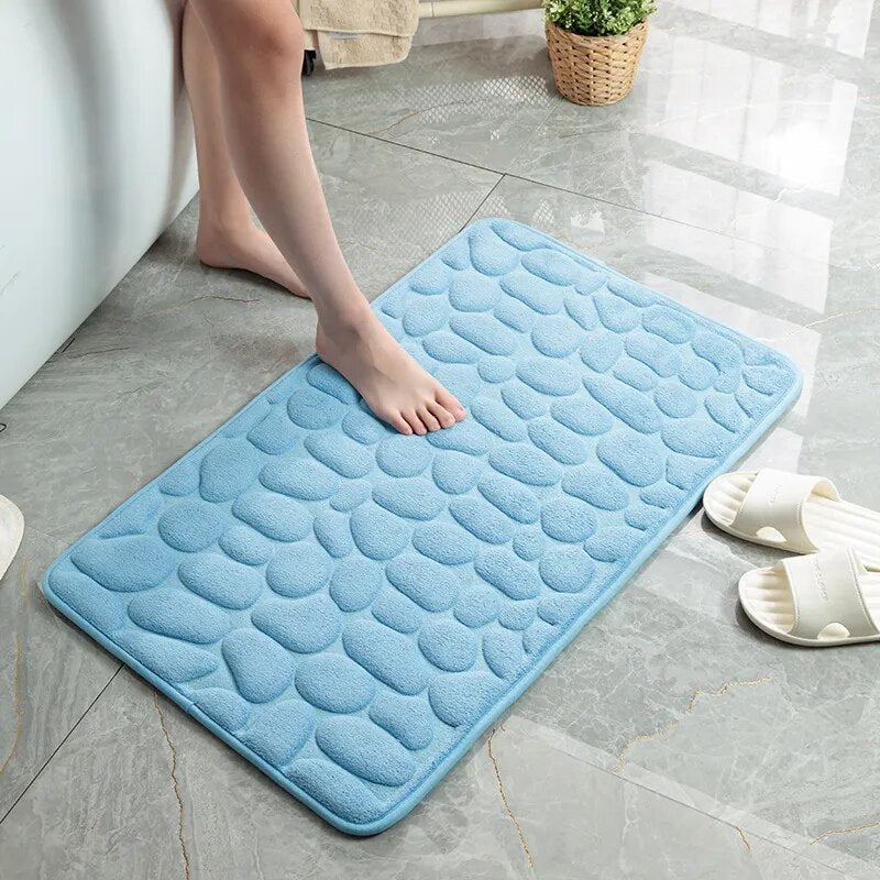Cobblestone Embossed Non-Slip Memory Foam Bath Mat – Soft, Absorbent, and Stylish for Your Bathroom - Homevalley.co.uk