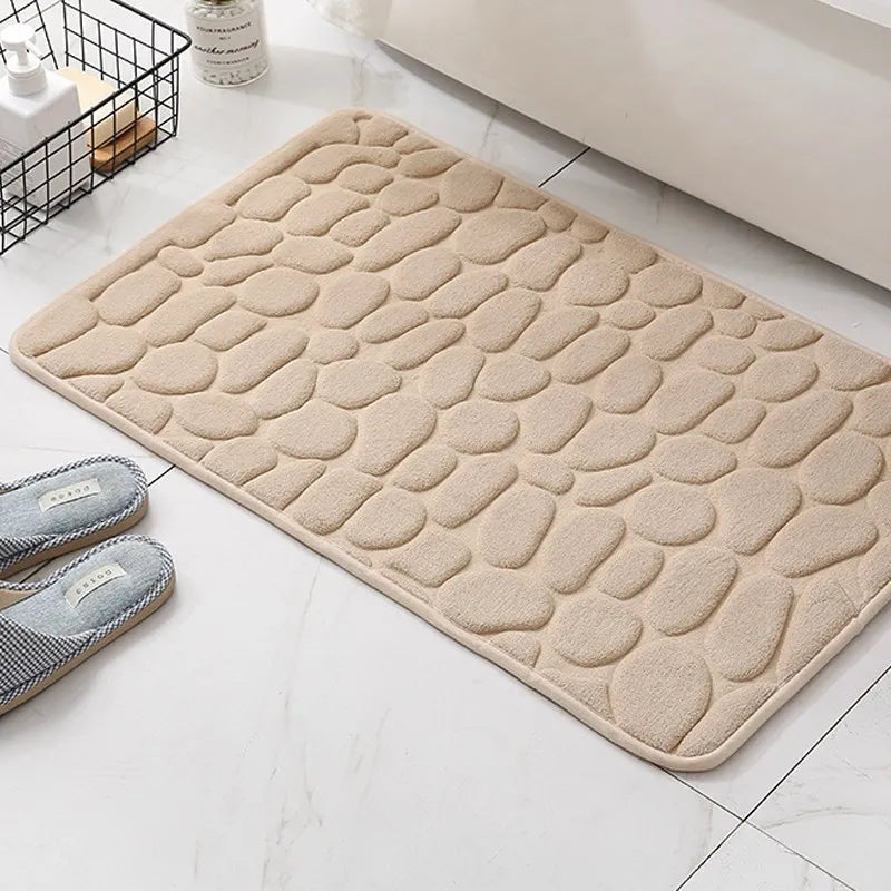 Cobblestone Embossed Non-Slip Memory Foam Bath Mat – Soft, Absorbent, and Stylish for Your Bathroom - Homevalley.co.uk