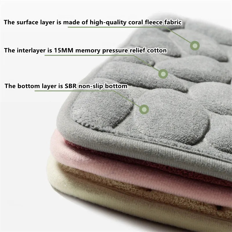 Cobblestone Embossed Non-Slip Memory Foam Bath Mat – Soft, Absorbent, and Stylish for Your Bathroom - Homevalley.co.uk