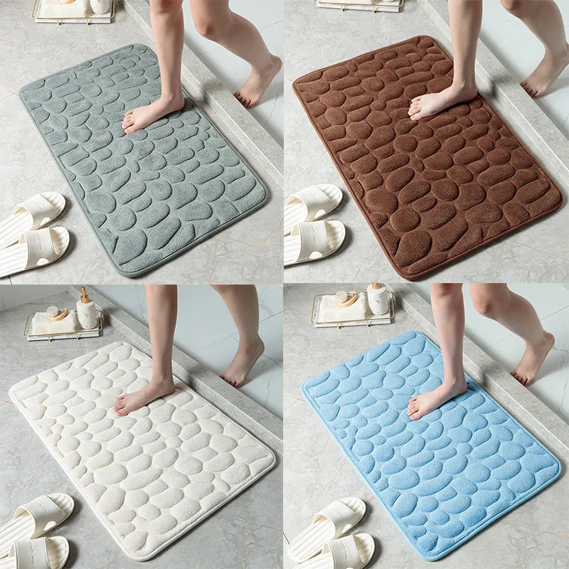 Cobblestone Embossed Non-Slip Memory Foam Bath Mat – Soft, Absorbent, and Stylish for Your Bathroom - Homevalley.co.uk
