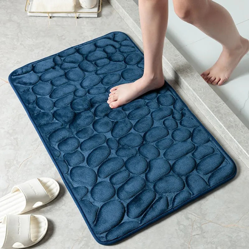 Cobblestone Embossed Non-Slip Memory Foam Bath Mat – Soft, Absorbent, and Stylish for Your Bathroom - Homevalley.co.uk