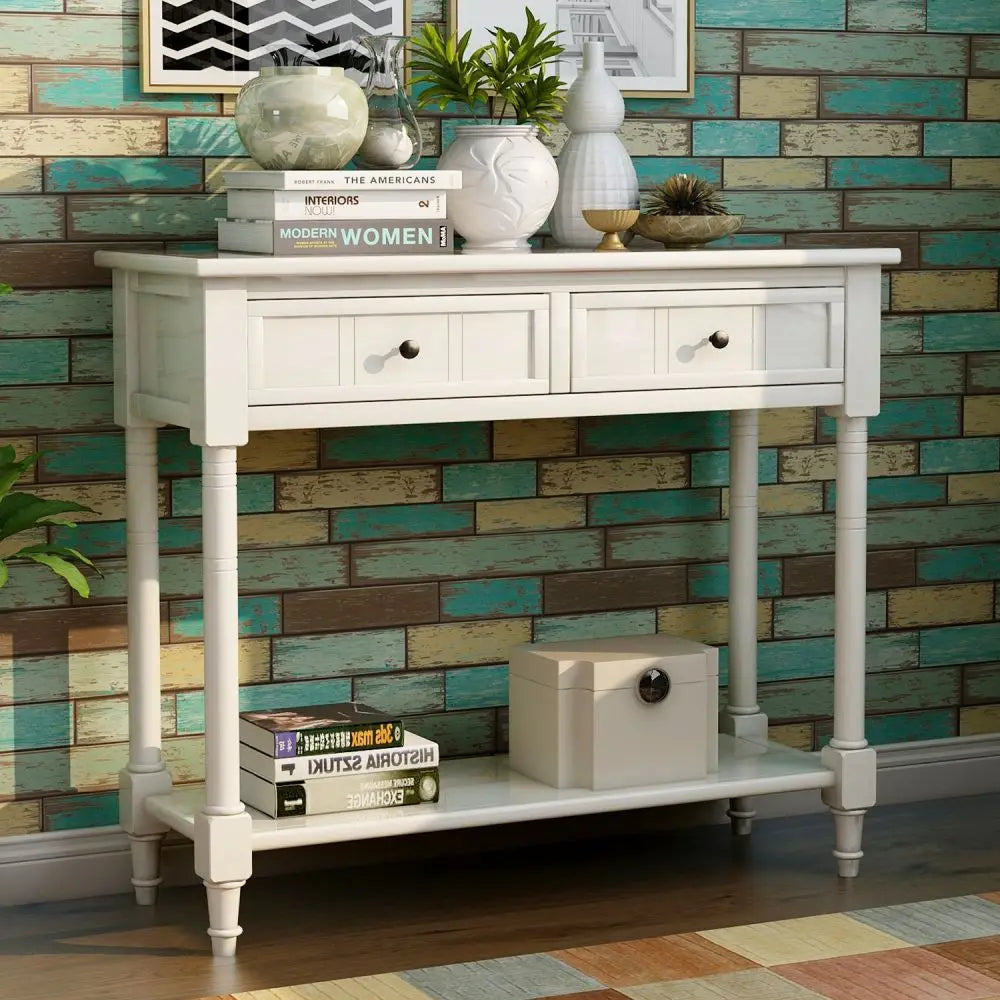Console Table with Two Drawers and Bottom Shelf - Homevalley.co.uk