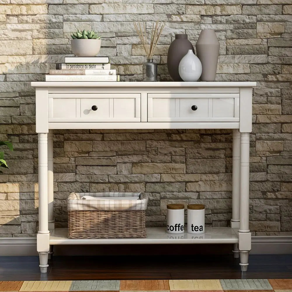 Console Table with Two Drawers and Bottom Shelf - Homevalley.co.uk