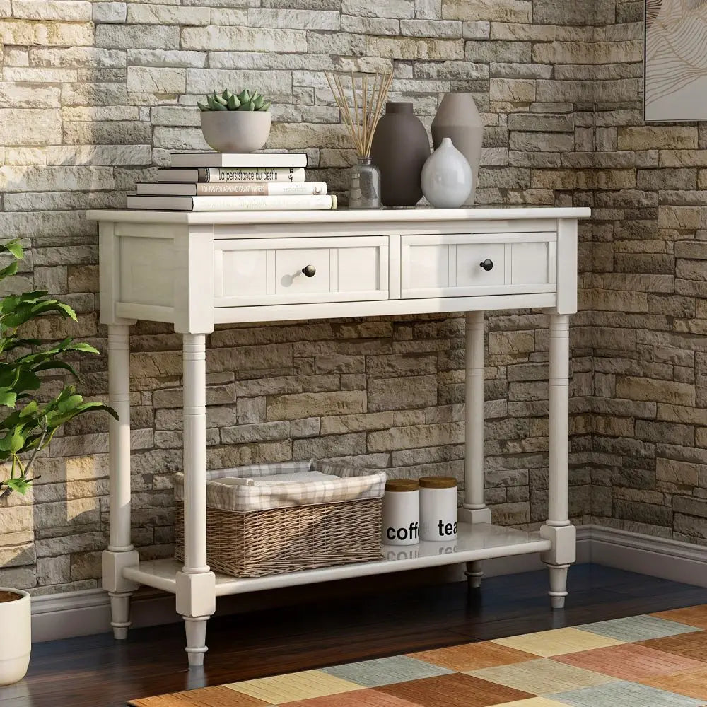 Console Table with Two Drawers and Bottom Shelf - Homevalley.co.uk