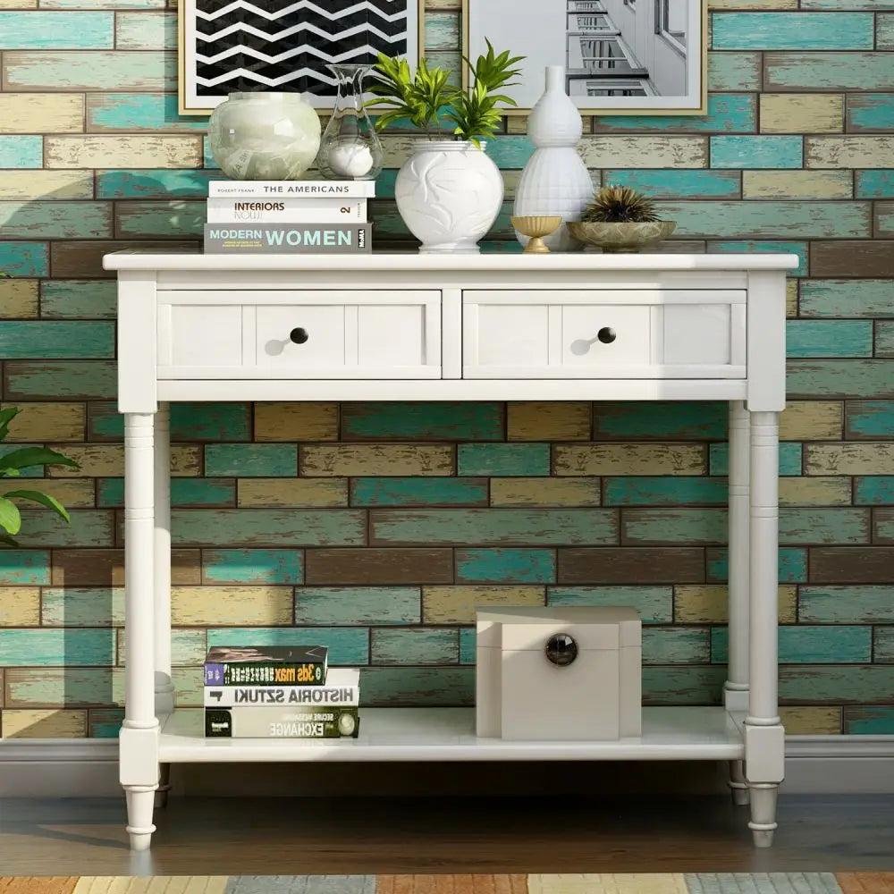 Console Table with Two Drawers and Bottom Shelf - Homevalley.co.uk