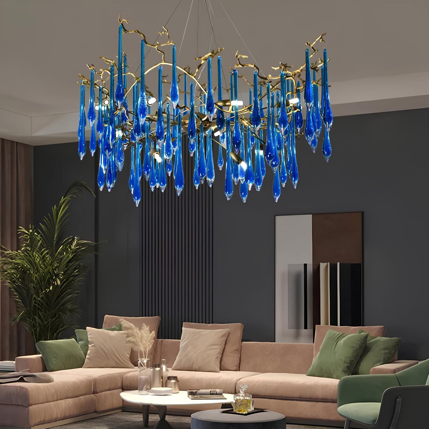 Copper Luxury Blue Crystal Chandelier - Homevalley.co.uk