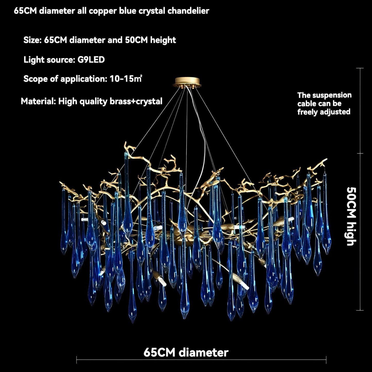 Copper Luxury Blue Crystal Chandelier - Homevalley.co.uk