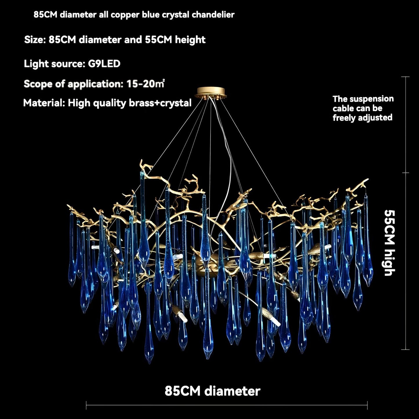 Copper Luxury Blue Crystal Chandelier - Homevalley.co.uk