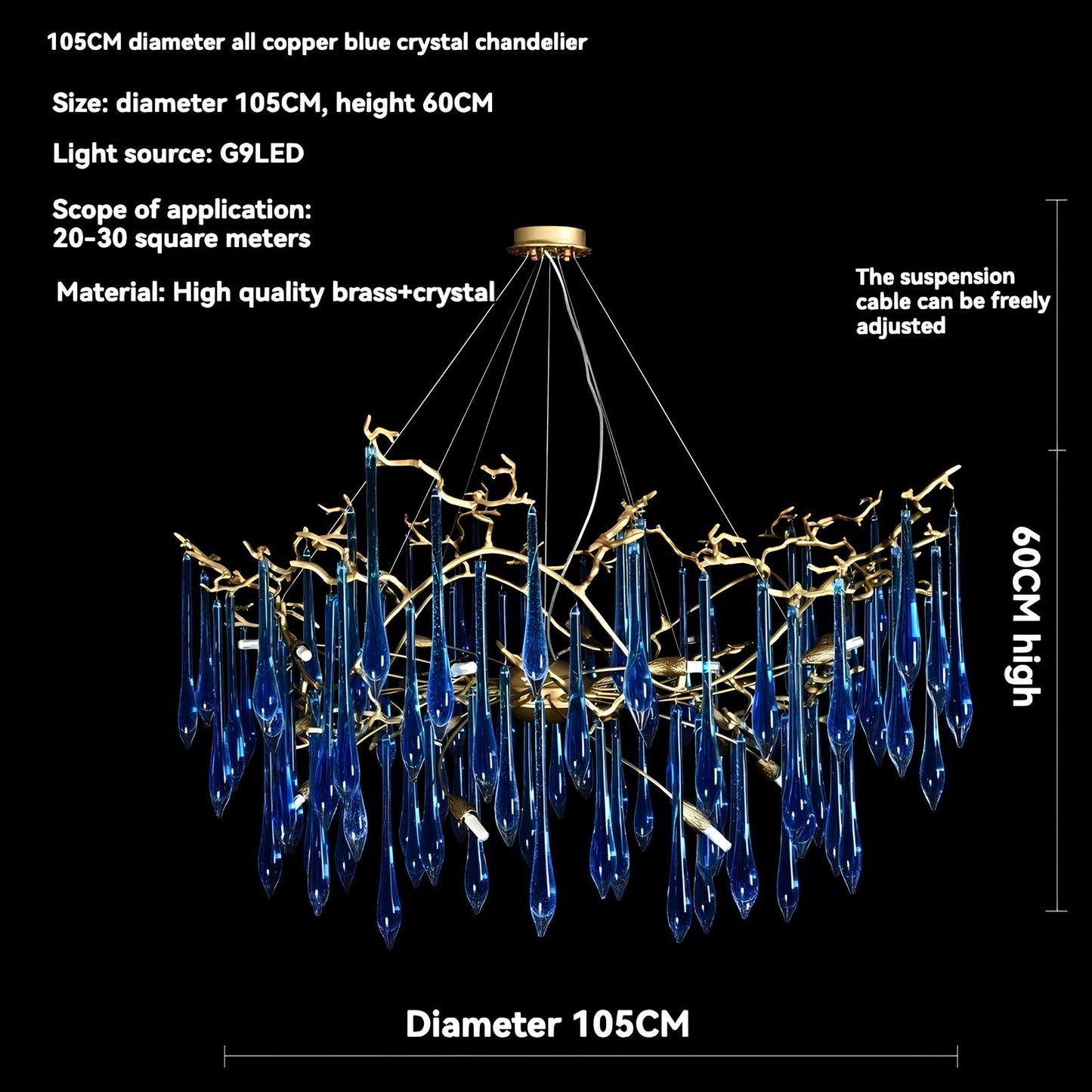 Copper Luxury Blue Crystal Chandelier - Homevalley.co.uk