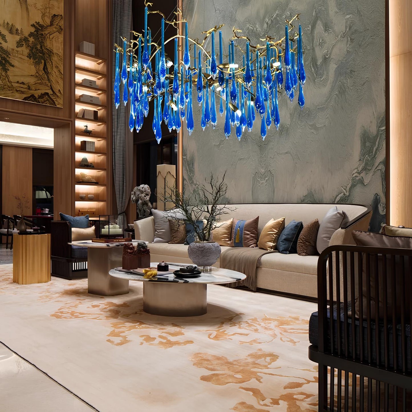 Copper Luxury Blue Crystal Chandelier - Homevalley.co.uk