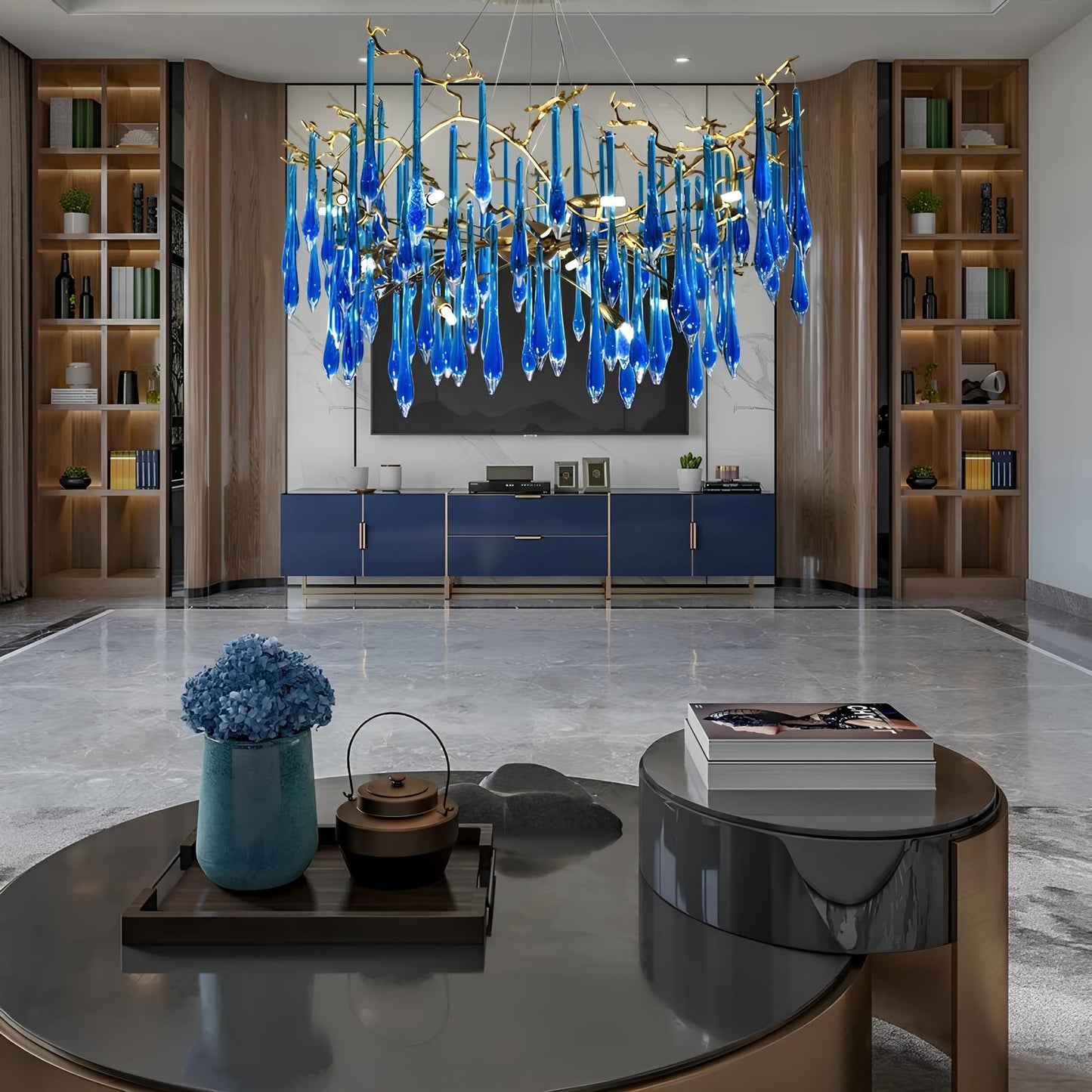 Copper Luxury Blue Crystal Chandelier - Homevalley.co.uk