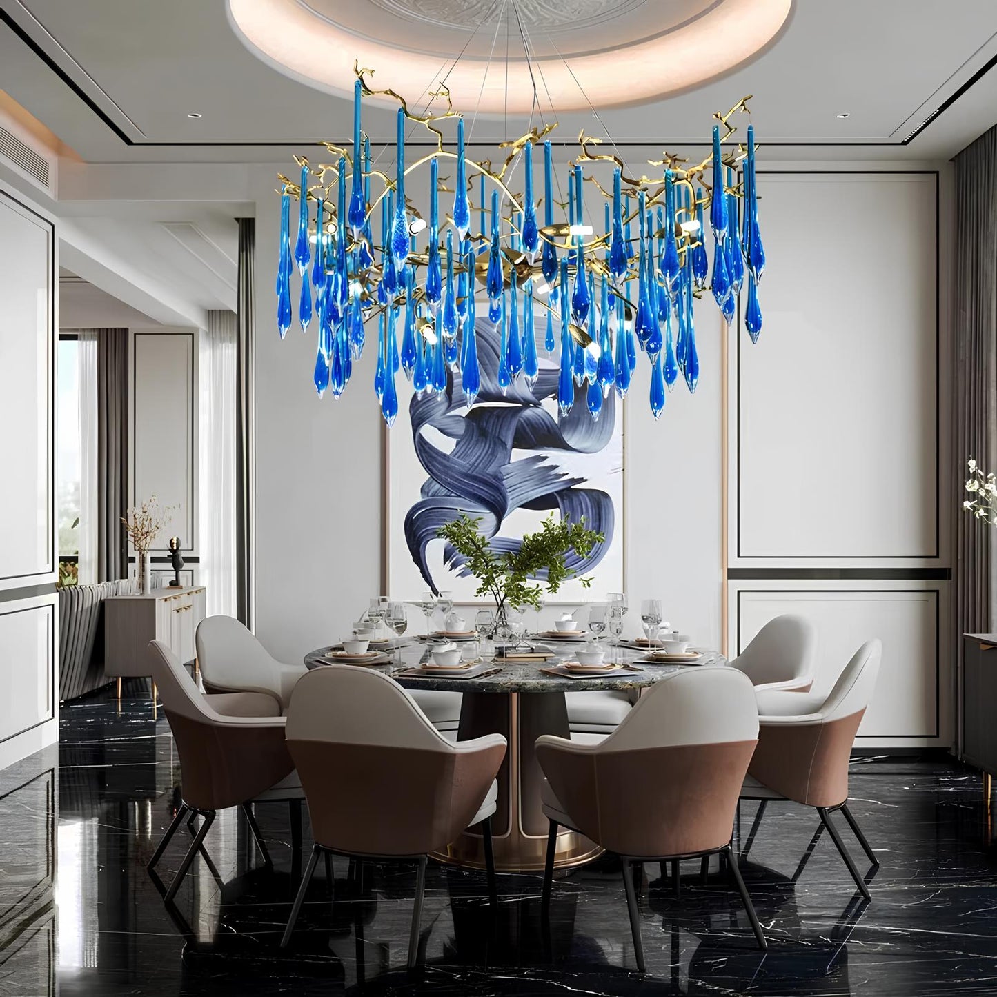 Copper Luxury Blue Crystal Chandelier - Homevalley.co.uk