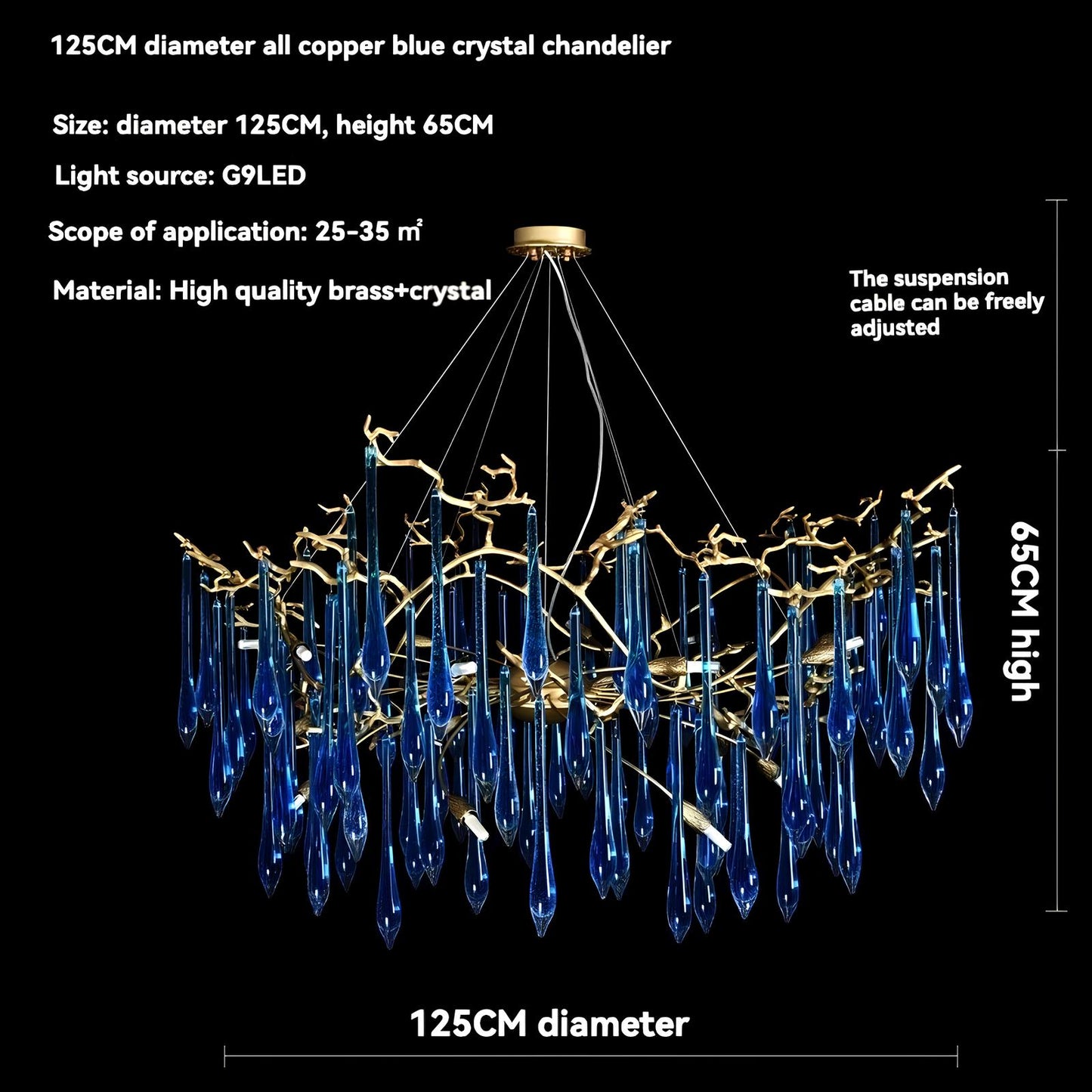Copper Luxury Blue Crystal Chandelier - Homevalley.co.uk