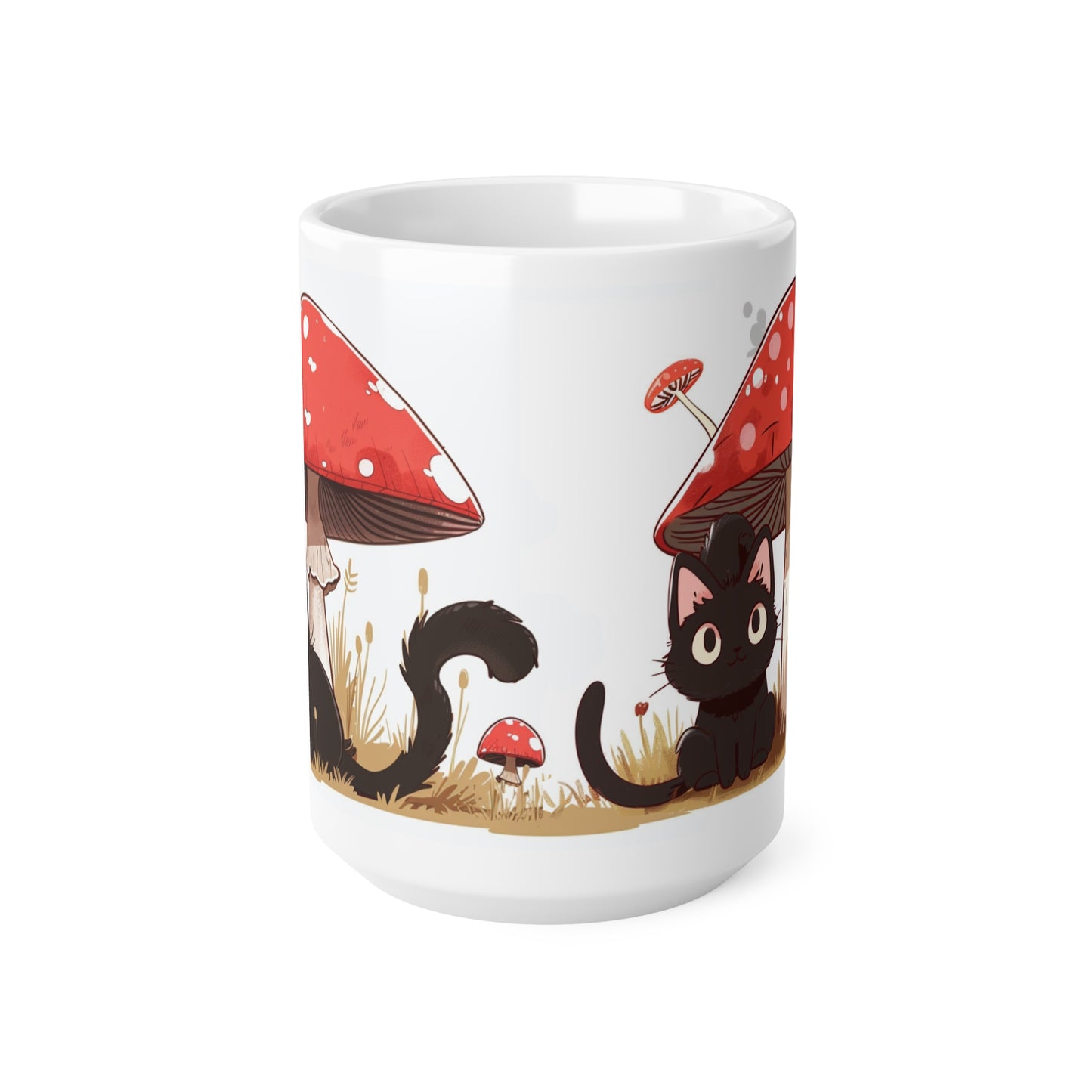 Cute Black Cat and a Mushroom Coffee Mug, Best Funny Mug, Gift For Friends | Cute Birthday Coffee Mug |Ceramic Coffee Cups, 11oz,15oz - Homevalley.co.uk