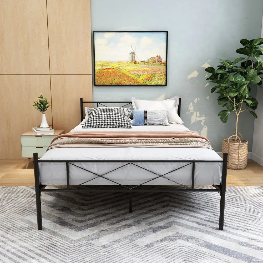 Double Single Metal Bed Frame with Headboard - Homevalley.co.uk