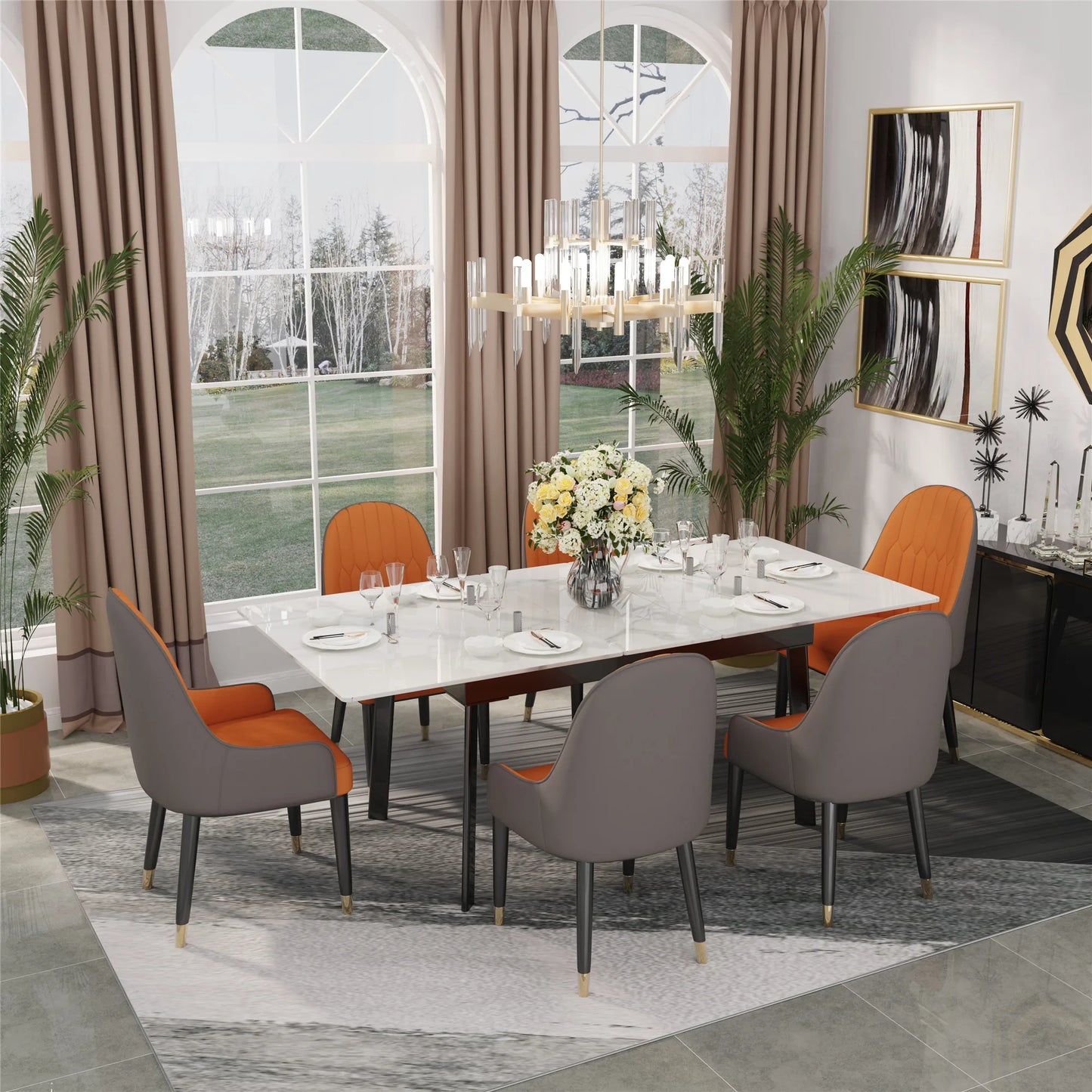 Extendable Rectangular Sintered Stone Marble Dining Table - Homevalley.co.uk