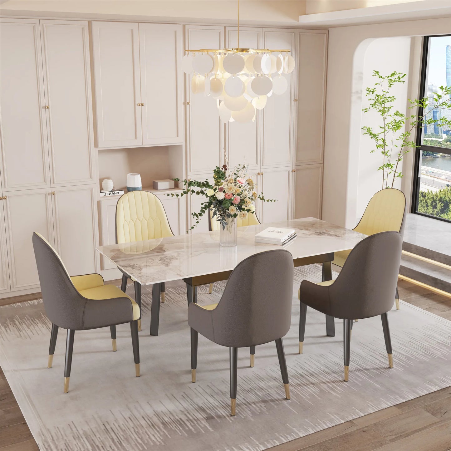 Extendable Rectangular Sintered Stone Marble Dining Table - Homevalley.co.uk