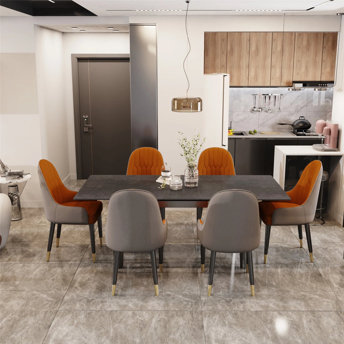 Extendable Rectangular Sintered Stone Marble Dining Table - Homevalley.co.uk