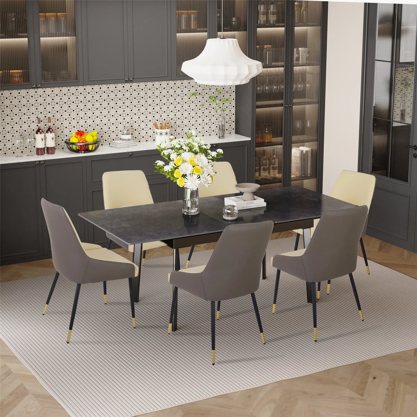 Extendable Rectangular Sintered Stone Marble Dining Table - Homevalley.co.uk