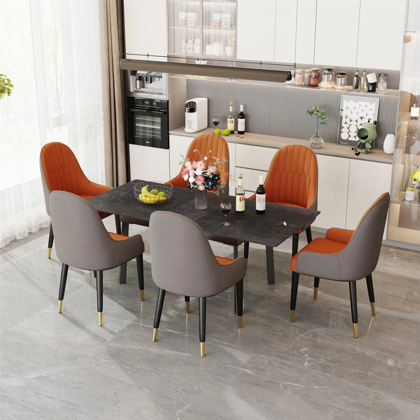 Extendable Rectangular Sintered Stone Marble Dining Table - Homevalley.co.uk