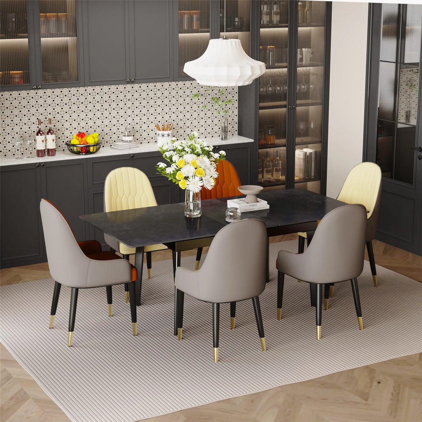 Extendable Rectangular Sintered Stone Marble Dining Table - Homevalley.co.uk
