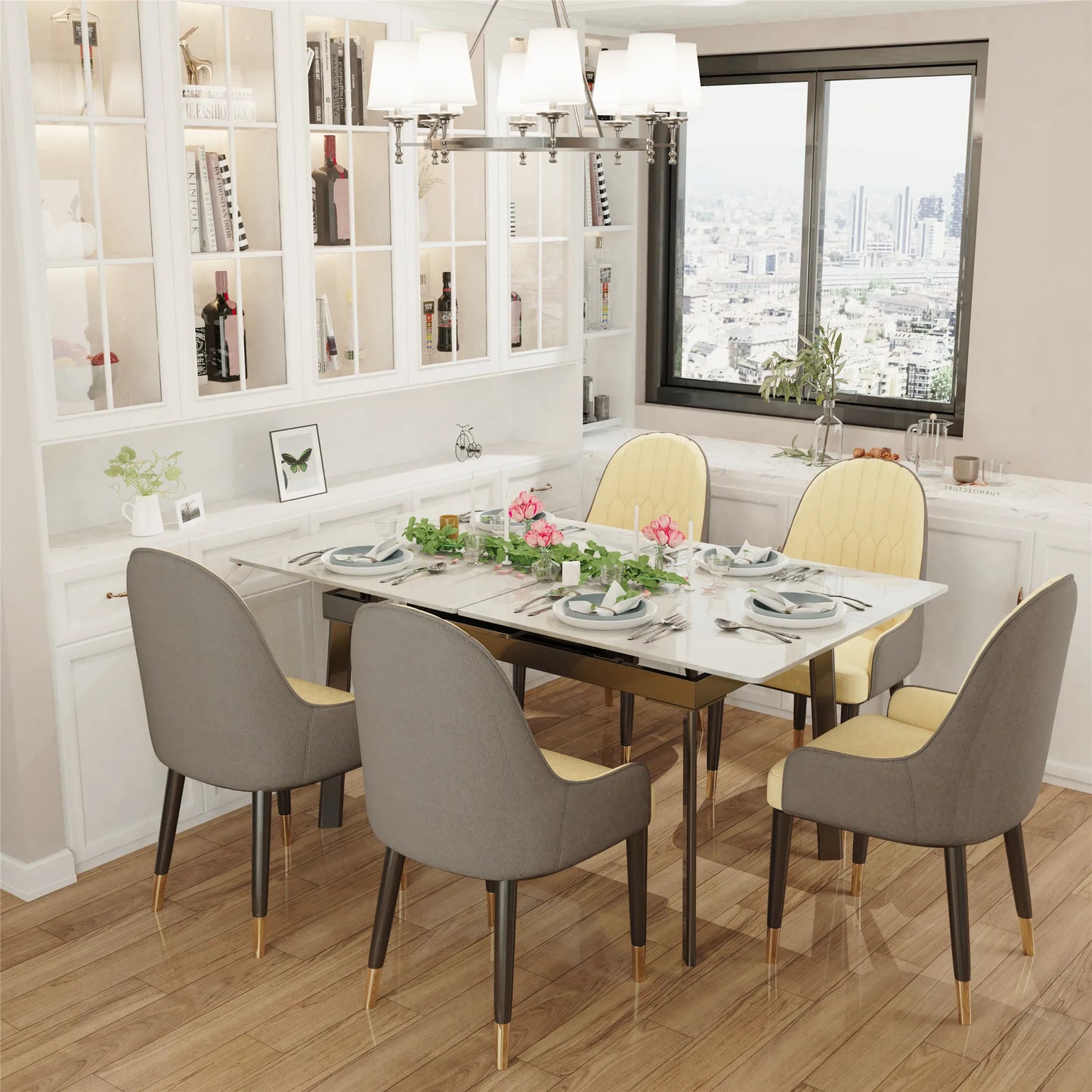 Extendable Rectangular Sintered Stone Marble Dining Table - Homevalley.co.uk