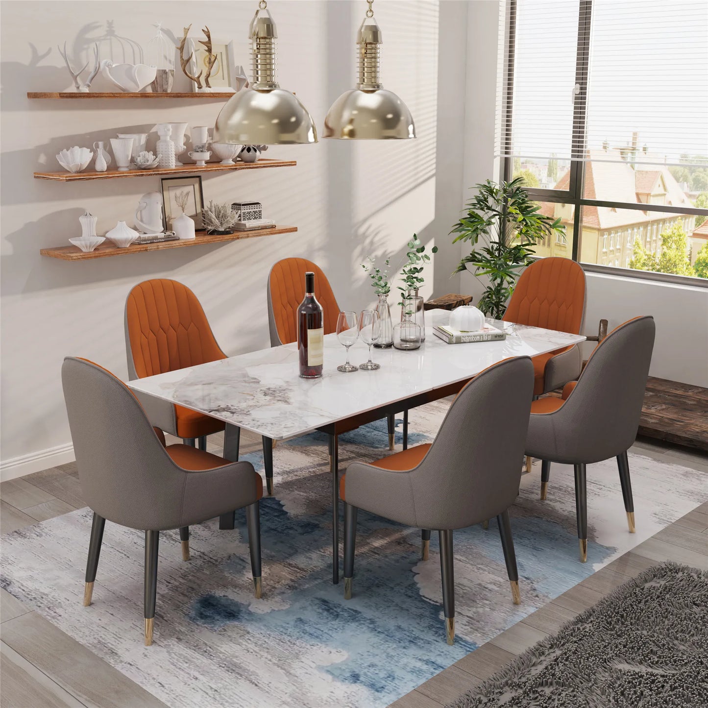 Extendable Rectangular Sintered Stone Marble Dining Table - Homevalley.co.uk